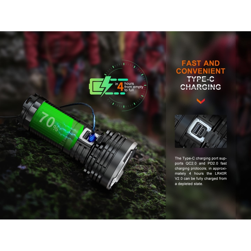 Fenix LR40RV20 - LED Latarka akumulatorowa LED/USB IP68 15000 błyszcz. 177 h 5000 mAh