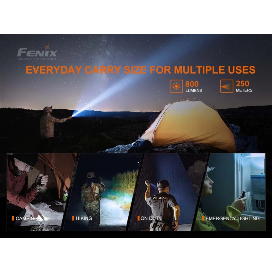 Fenix PD25R - LED Latarka akumulatorowa LED/USB/1xCR123A IP68 800 lm 70 h 700 mAh