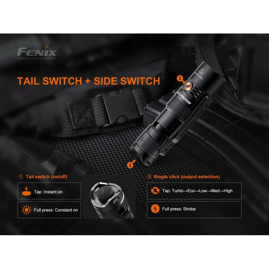 Fenix PD25R - LED Latarka akumulatorowa LED/USB/1xCR123A IP68 800 lm 70 h 700 mAh