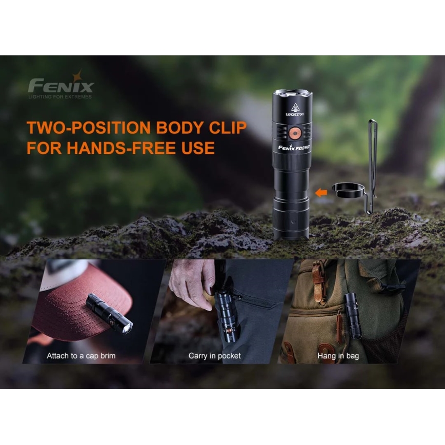 Fenix PD25R - LED Latarka akumulatorowa LED/USB/1xCR123A IP68 800 lm 70 h 700 mAh