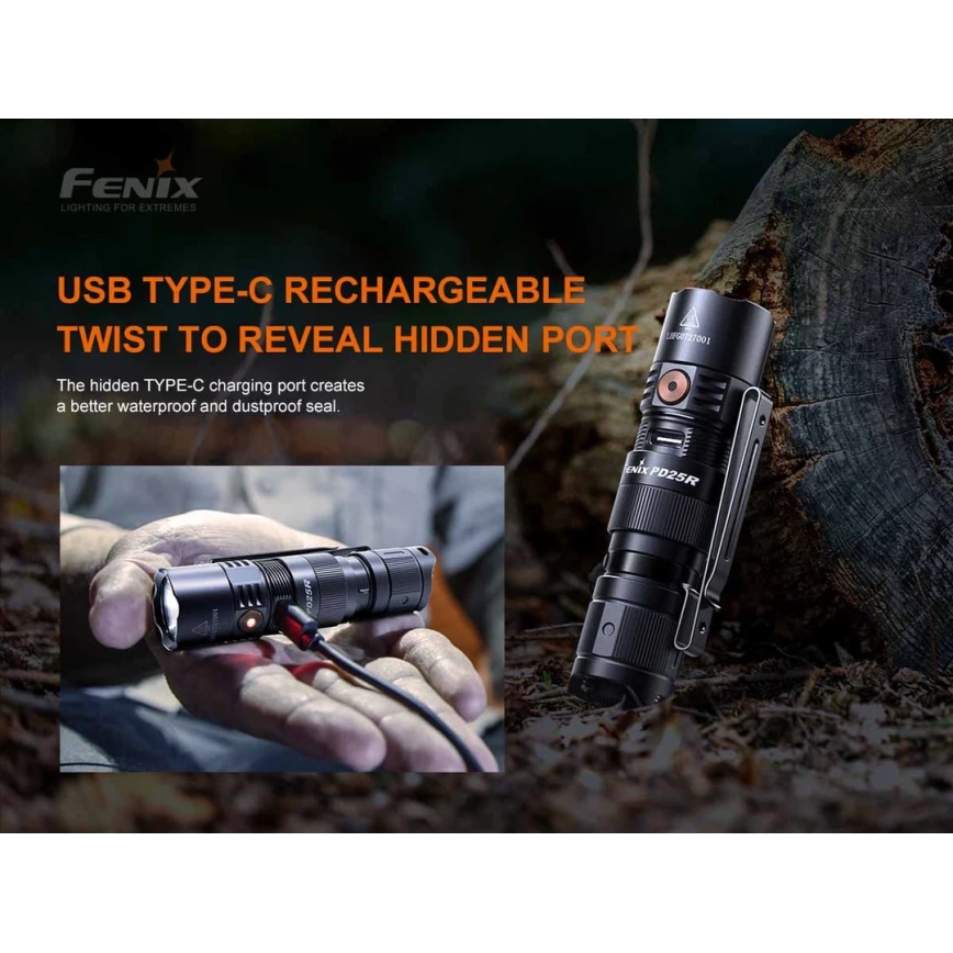Fenix PD25R - LED Latarka akumulatorowa LED/USB/1xCR123A IP68 800 lm 70 h 700 mAh