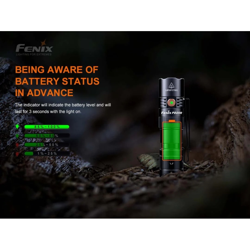 Fenix PD25R - LED Latarka akumulatorowa LED/USB/1xCR123A IP68 800 lm 70 h 700 mAh
