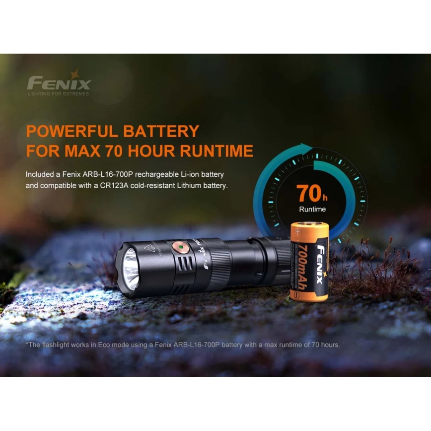 Fenix PD25R - LED Latarka akumulatorowa LED/USB/1xCR123A IP68 800 lm 70 h 700 mAh