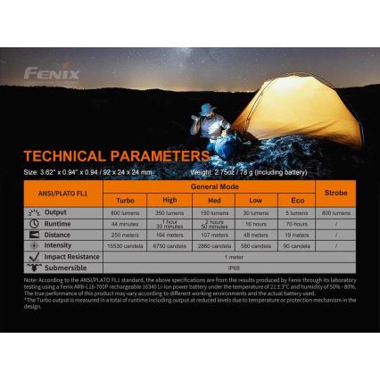 Fenix PD25R - LED Latarka akumulatorowa LED/USB/1xCR123A IP68 800 lm 70 h 700 mAh