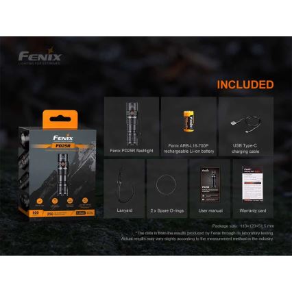 Fenix PD25R - LED Latarka akumulatorowa LED/USB/1xCR123A IP68 800 lm 70 h 700 mAh