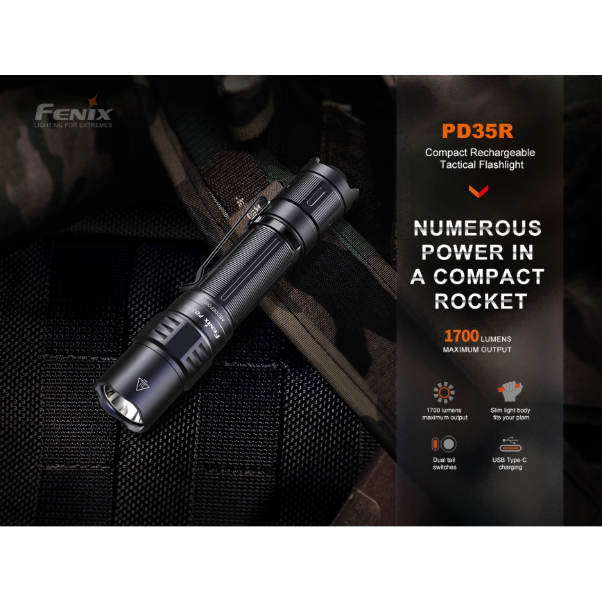 Fenix PD35R - LED Latarka akumulatorowa LED/USB/2xCR123A IP68 1700 lm 100 h 3400 mAh
