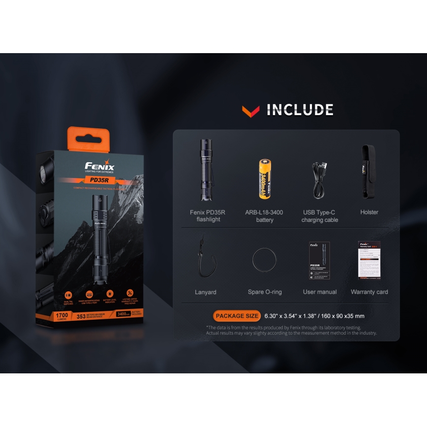 Fenix PD35R - LED Latarka akumulatorowa LED/USB/2xCR123A IP68 1700 lm 100 h 3400 mAh