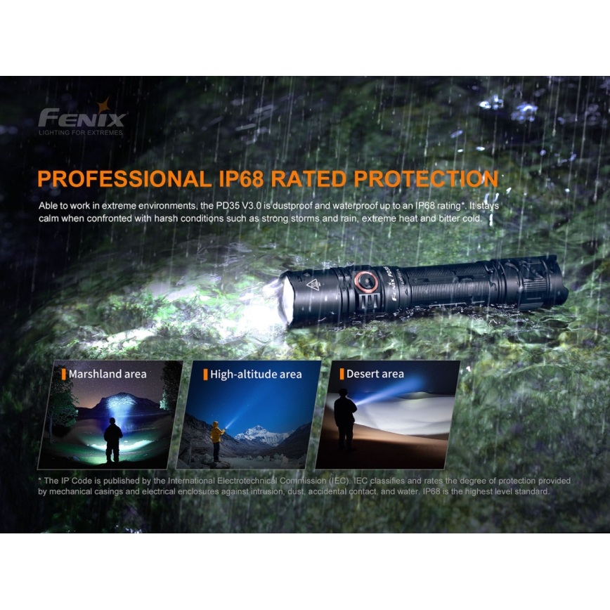 Fenix PD35V30 - LED Latarka akumulatorowa LED/USB/2xCR123A IP68 1700 błyszcz. 230 h 2600 mAh