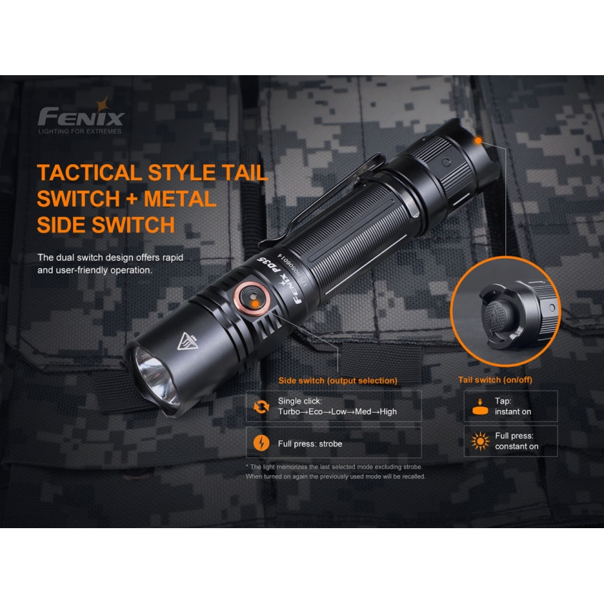 Fenix PD35V30 - LED Latarka akumulatorowa LED/USB/2xCR123A IP68 1700 błyszcz. 230 h 2600 mAh