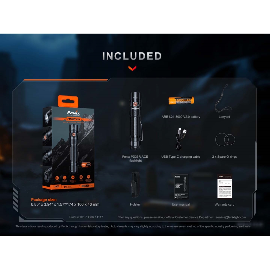 Fenix PD36RACE - LED ściemnialna ładowalna latarka LED/USB 5000 mAh IP68 3000 lm 63,45 h czarna