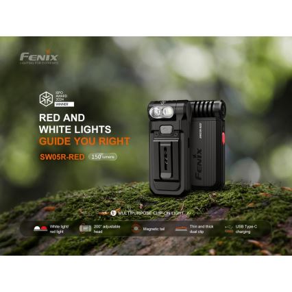 Fenix SW05RREDBLC - LED Ściemnialna ładowalna latarka LED/USB IPX6 150 lm 49 h czarny