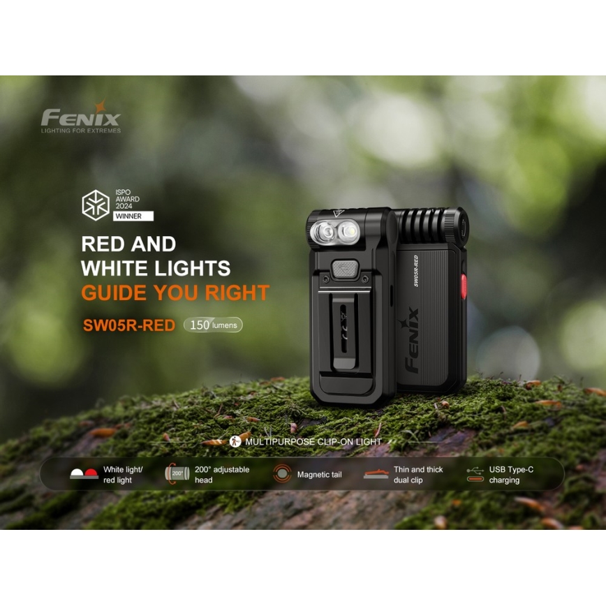 Fenix SW05RREDBLC - LED Ściemnialna ładowalna latarka LED/USB IPX6 150 lm 49 h czarny