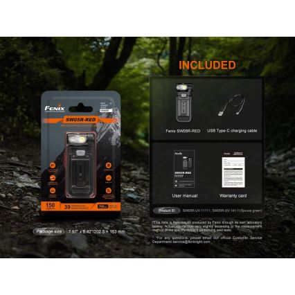 Fenix SW05RREDBLC - LED Ściemnialna ładowalna latarka LED/USB IPX6 150 lm 49 h czarny