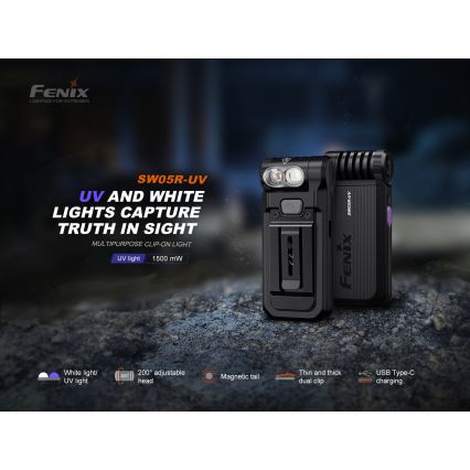 Fenix SW05RUVBLC - Regulowana jasność latarka LED z ładowaniem USB LED/USB IPX6 150 lm 49 h 700 mAh czarna