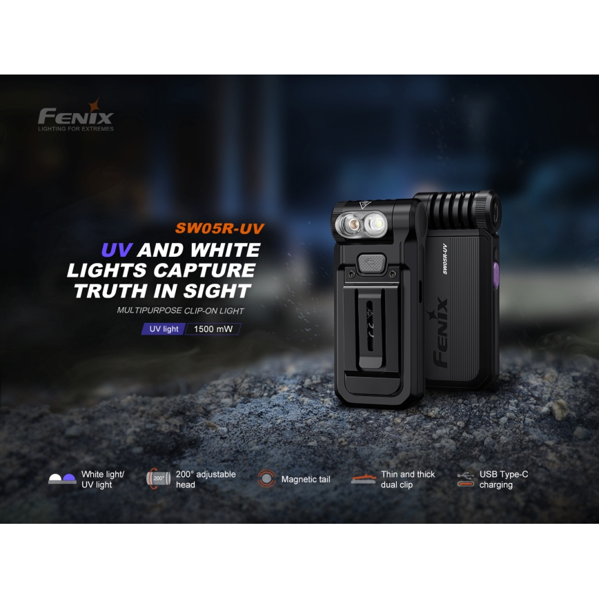 Fenix SW05RUVBLC - Regulowana jasność latarka LED z ładowaniem USB LED/USB IPX6 150 lm 49 h 700 mAh czarna