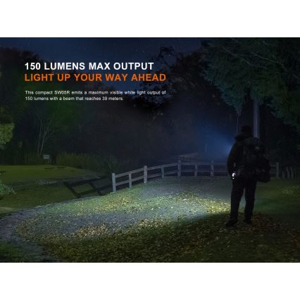 Fenix SW05RUVBLC - Regulowana jasność latarka LED z ładowaniem USB LED/USB IPX6 150 lm 49 h 700 mAh czarna
