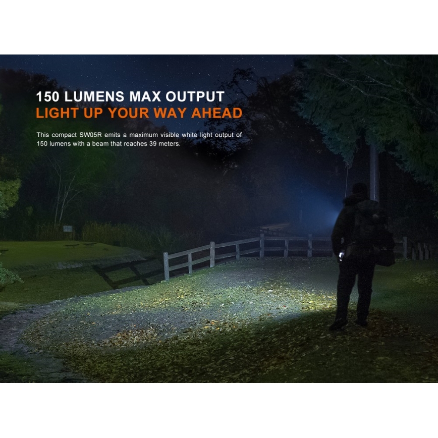 Fenix SW05RUVBLC - Regulowana jasność latarka LED z ładowaniem USB LED/USB IPX6 150 lm 49 h 700 mAh czarna