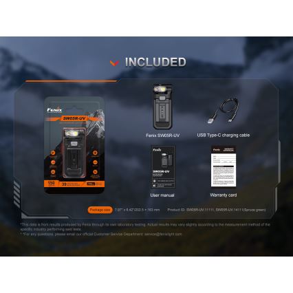 Fenix SW05RUVBLC - Regulowana jasność latarka LED z ładowaniem USB LED/USB IPX6 150 lm 49 h 700 mAh czarna