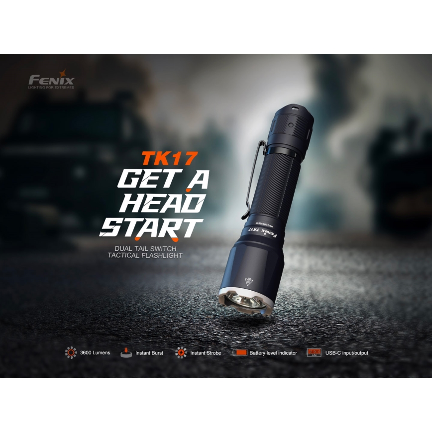 Fenix TK17BLK - ściemnialna ładowalna latarka LED/USB 6000 mAh IP68 3600 lm 60 h czarna