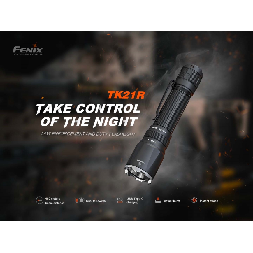 Fenix TK21RBLK - ściemnialna ładowalna latarka LED/USB 6000 mAh IP68 3600 lm 72,5 h czarna