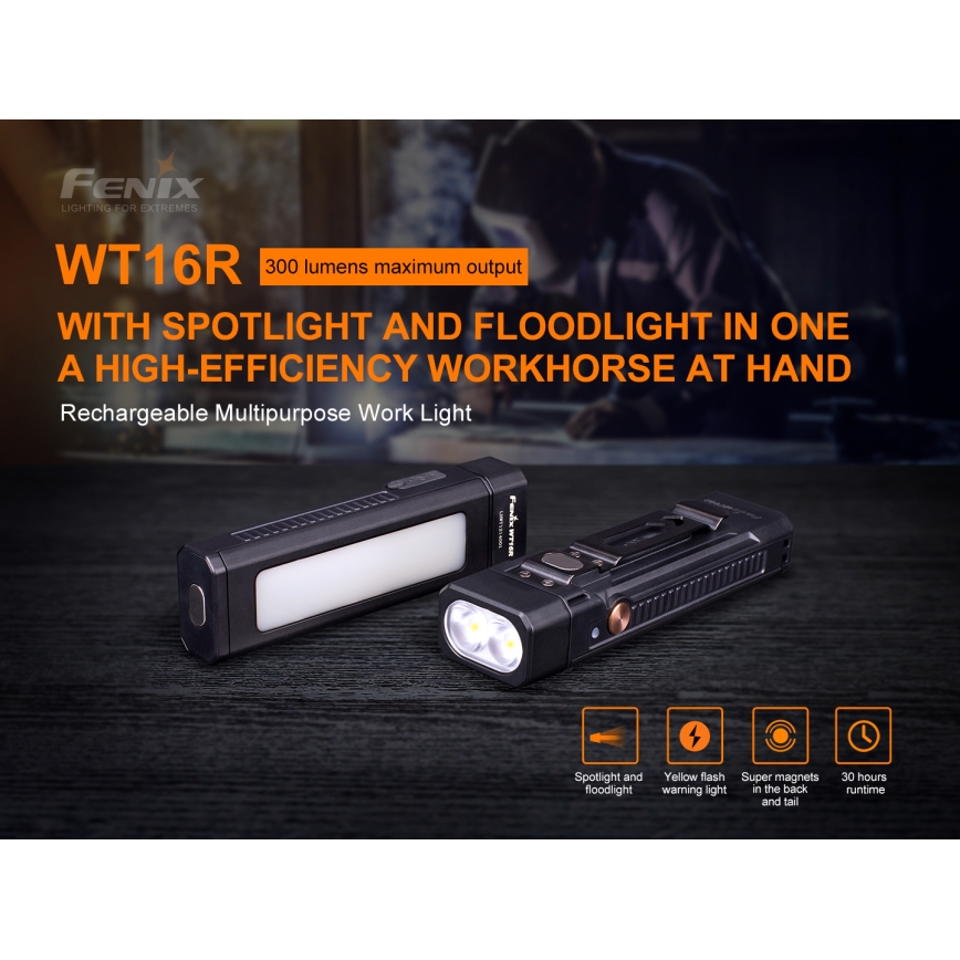 Fenix WT16R - LED Latarka akumulatorowa 2xLED/USB IP66