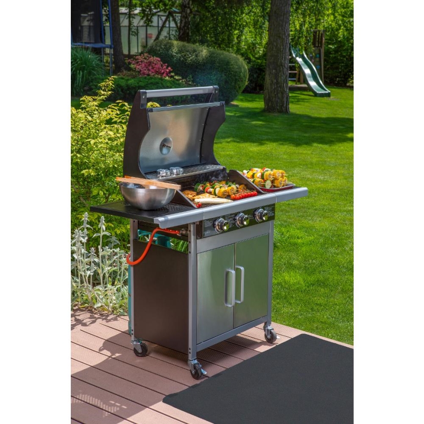 Fieldmann - Grill gazowy 3-palnikowy, matowy chrom