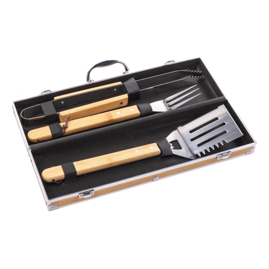 Fieldmann - Przybory do grillowania ze stali nierdzewnej z etui 3 szt