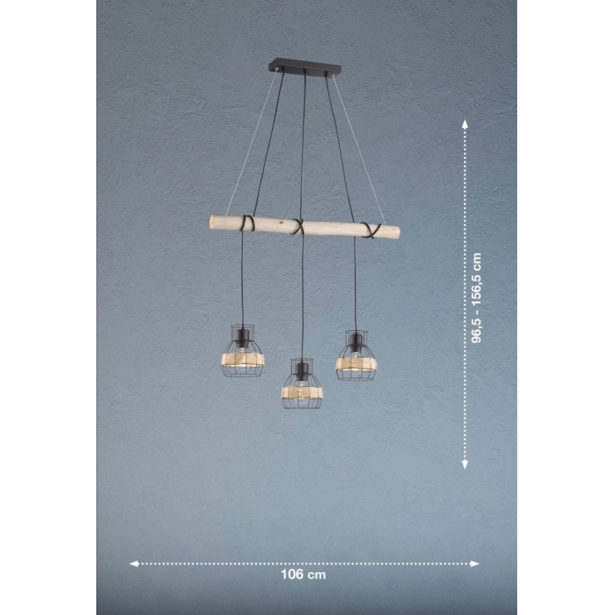 Fischer & Honsel 60798 - Żyrandol na lince STRAW 3xE27/40W/230V