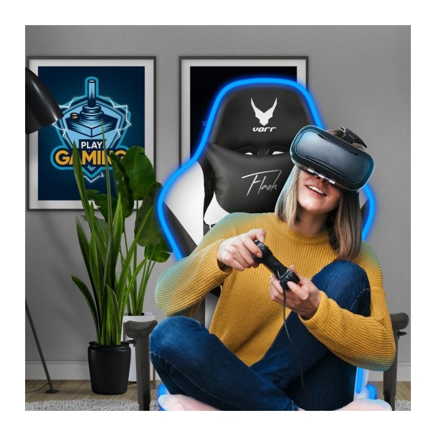 Fotel gamingowy VARR Lux z podświetleniem LED RGB + pilot czarny/biały