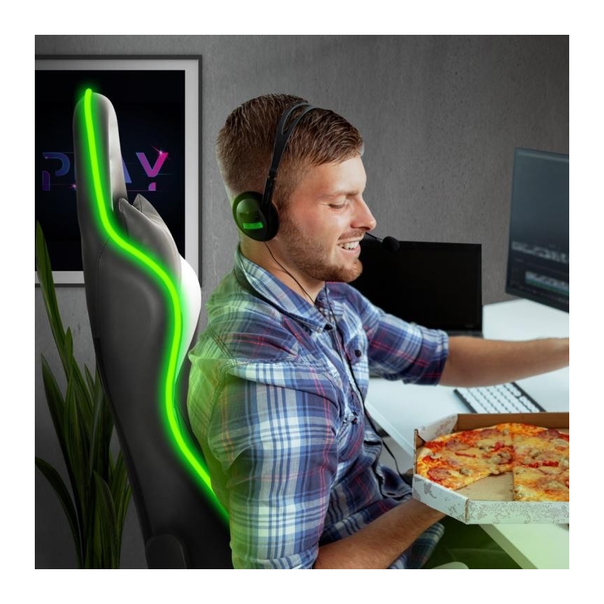 Fotel gamingowy VARR Lux z podświetleniem LED RGB + pilot czarny/biały