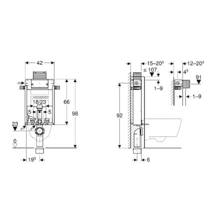 Geberit 110.010.00.1 - Moduł podtynkowy do wiszącej miski WC Kombifix 98 cm