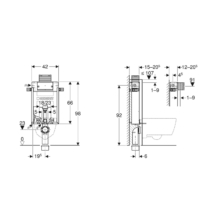 Geberit 110.010.00.1 - Moduł podtynkowy do wiszącej miski WC Kombifix 98 cm