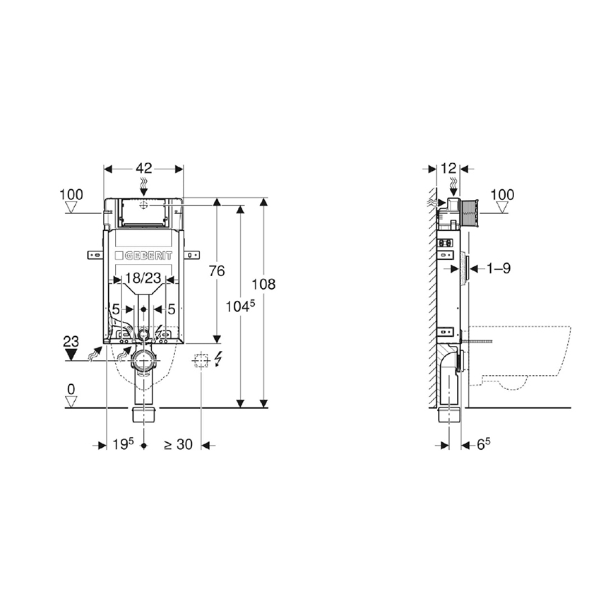 Geberit 110.302.00.5 - Moduł podtynkowy do wiszącej miski WC Kombifix 108 cm