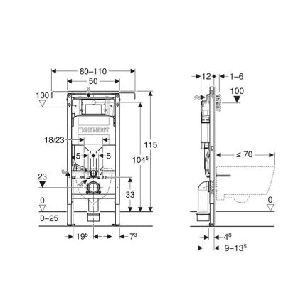 Geberit 111.355.00.6 - Moduł podtynkowy do wiszącej miski WC Duofix 115 cm