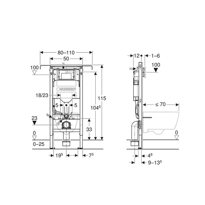 Geberit 111.355.00.6 - Moduł podtynkowy do wiszącej miski WC Duofix 115 cm