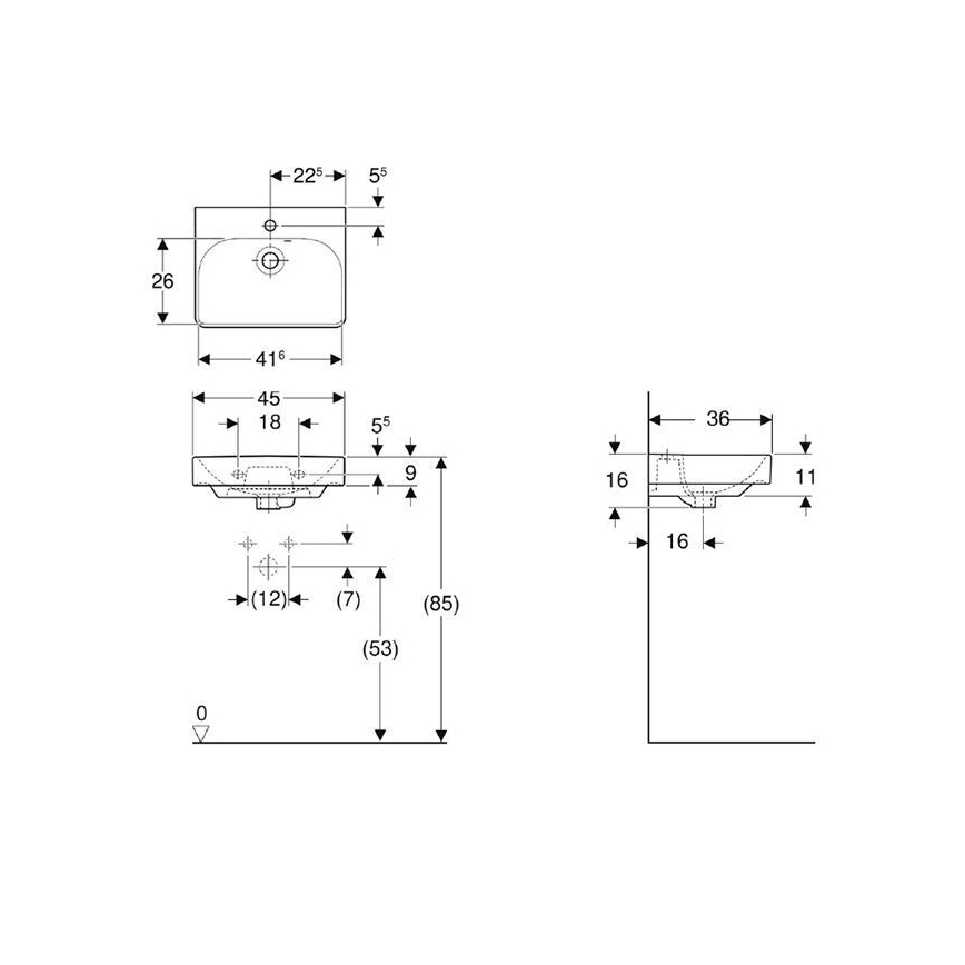 Geberit 500.222.01.1 - Umywalka wisząca Smyle Square 45x36 cm, ceramika, biała