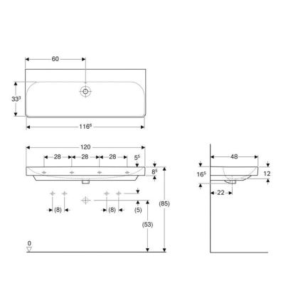 Geberit 500.225.01.1 - Wisząca umywalka podwójna Smyle Square 120x48 cm ceramika/biała