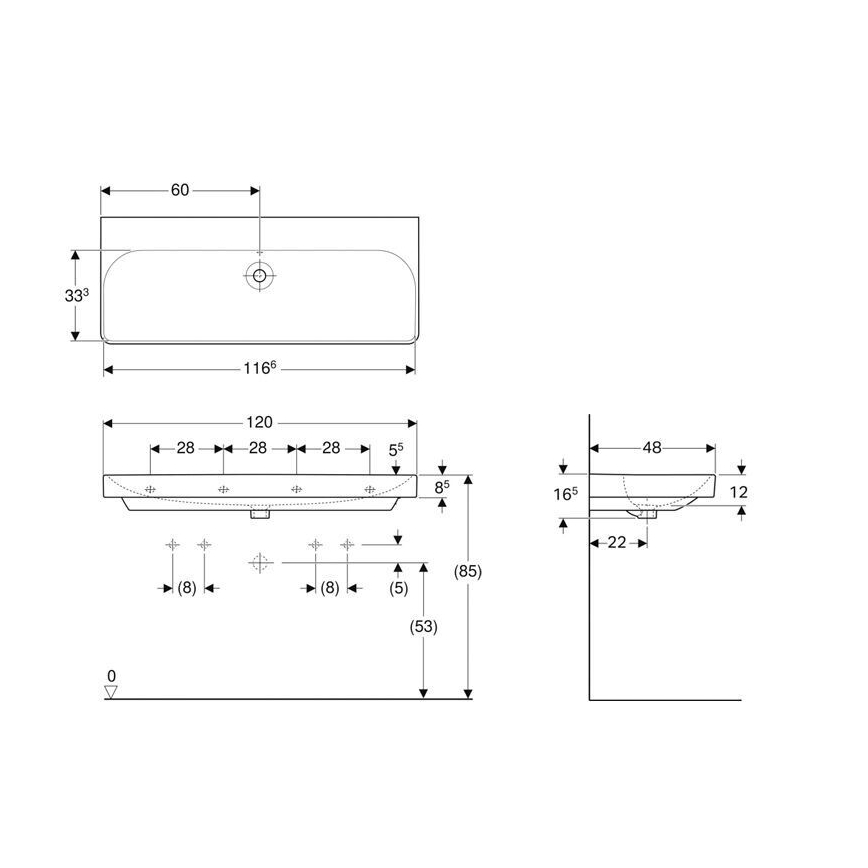Geberit 500.225.01.1 - Wisząca umywalka podwójna Smyle Square 120x48 cm ceramika/biała