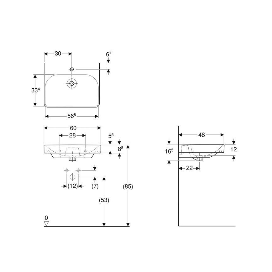Geberit 500.229.01.1 - Umywalka wisząca Smyle Square 60x48 cm ceramika/biała