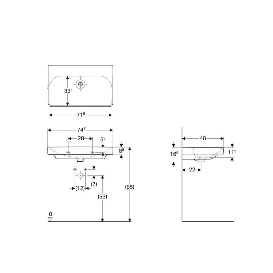 Geberit 500.249.00.2 - Umywalka wisząca Smyle Square 75x48 cm ceramika/biały