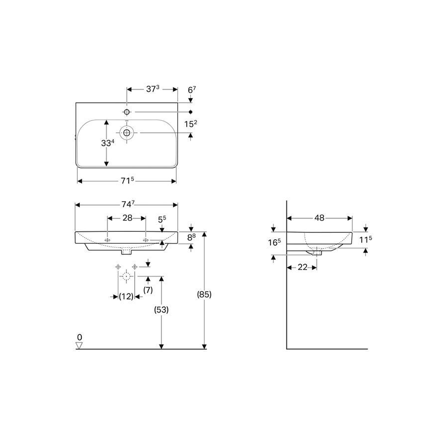 Geberit 500.249.01.1 - Wisząca umywalka Smyle Square 75x48 cm ceramika/biała
