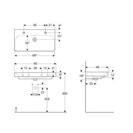 Geberit 500.252.01.1 - Umywalka wisząca podwójna Smyle Square 90x48 cm ceramika/biała