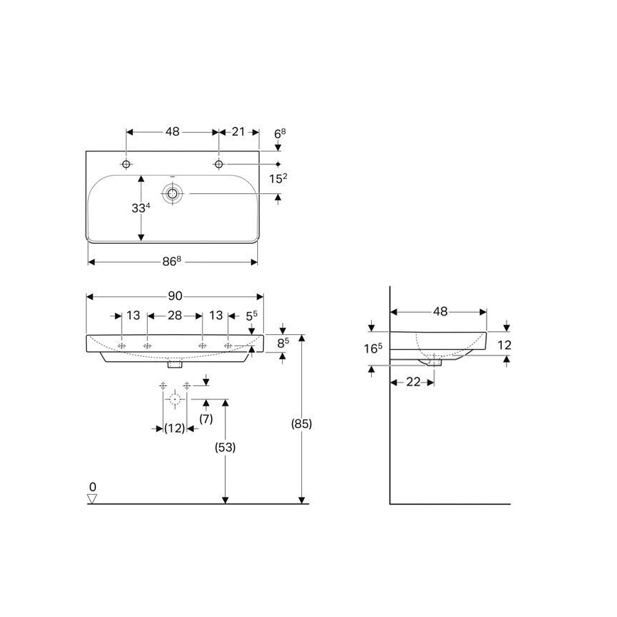 Geberit 500.252.01.1 - Umywalka wisząca podwójna Smyle Square 90x48 cm ceramika/biała