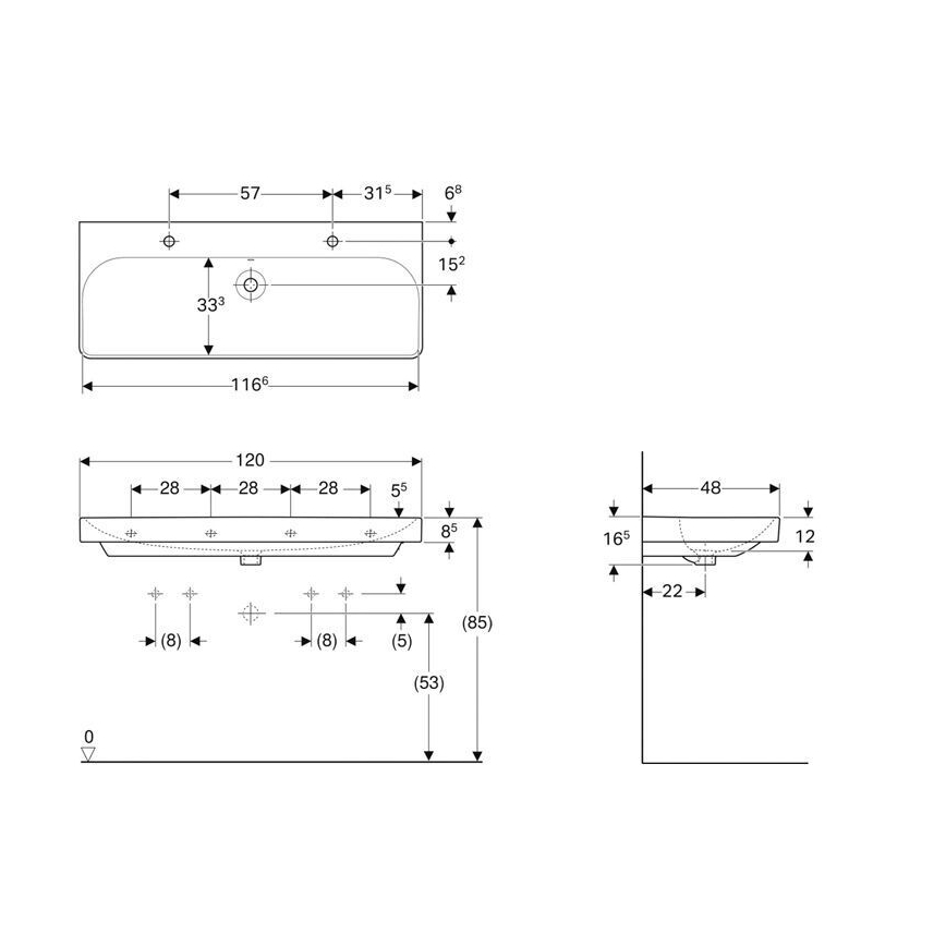 Geberit 500.253.01.1 - Podwójna umywalka wisząca Smyle Square 120x48 cm ceramika/biała