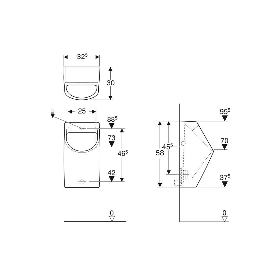 Geberit 500.254.01.1 - Pisuar Smyle, przyłącze tylne, odpływ tylny, ceramika/biały