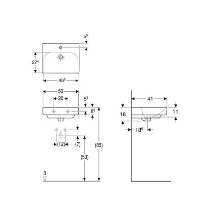 Geberit 500.256.01.1 - Umywalka wisząca Smyle Square 50x41 cm ceramika/biała