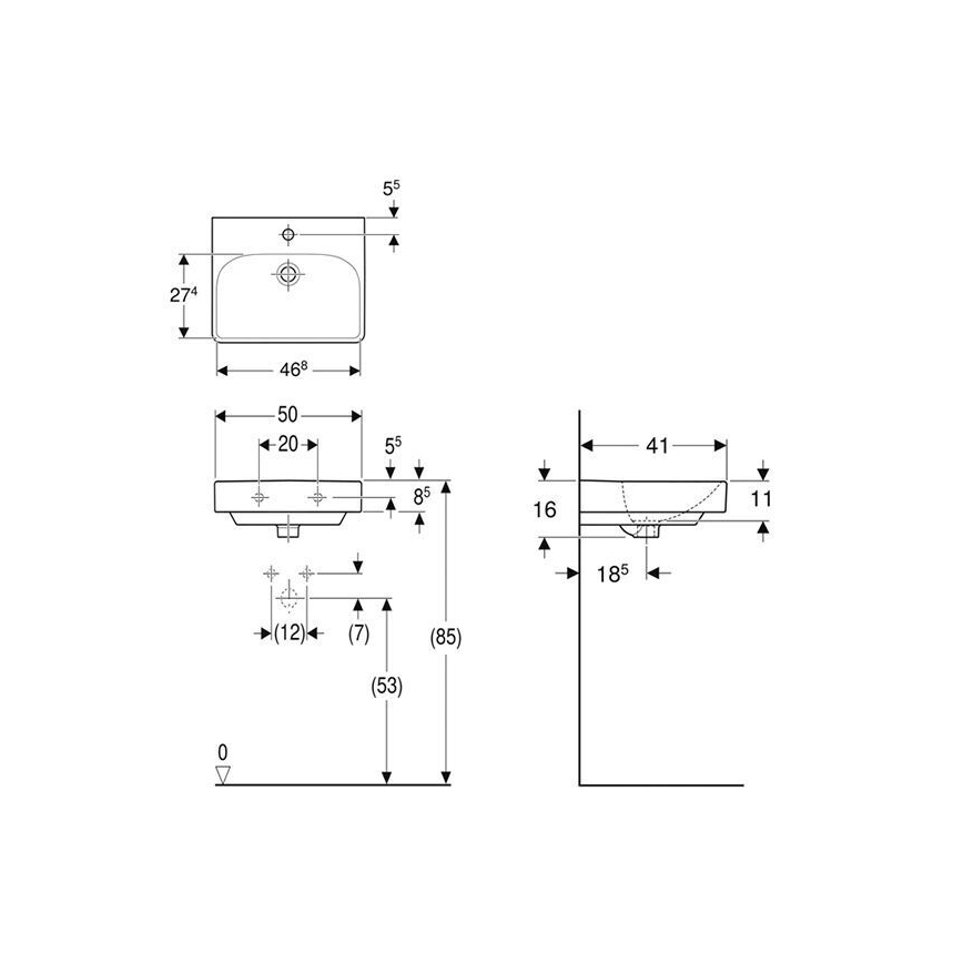 Geberit 500.256.01.1 - Umywalka wisząca Smyle Square 50x41 cm ceramika/biała