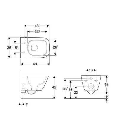 Geberit 500.379.01.1 - Wisząca miska WC Rimfree Smyle Square ceramika/biała