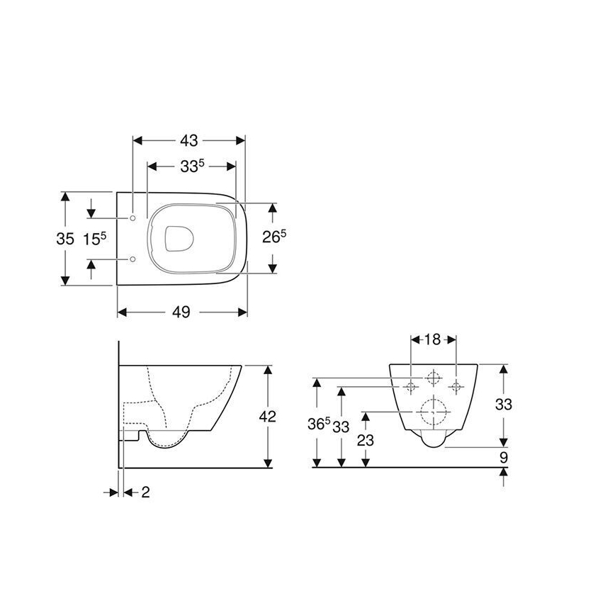 Geberit 500.379.01.1 - Wisząca miska WC Rimfree Smyle Square ceramika/biała