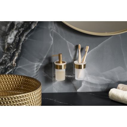 Gedy - Dozownik mydła ścienny PIRENEI 110 ml mleczne szkło/matowe złoto